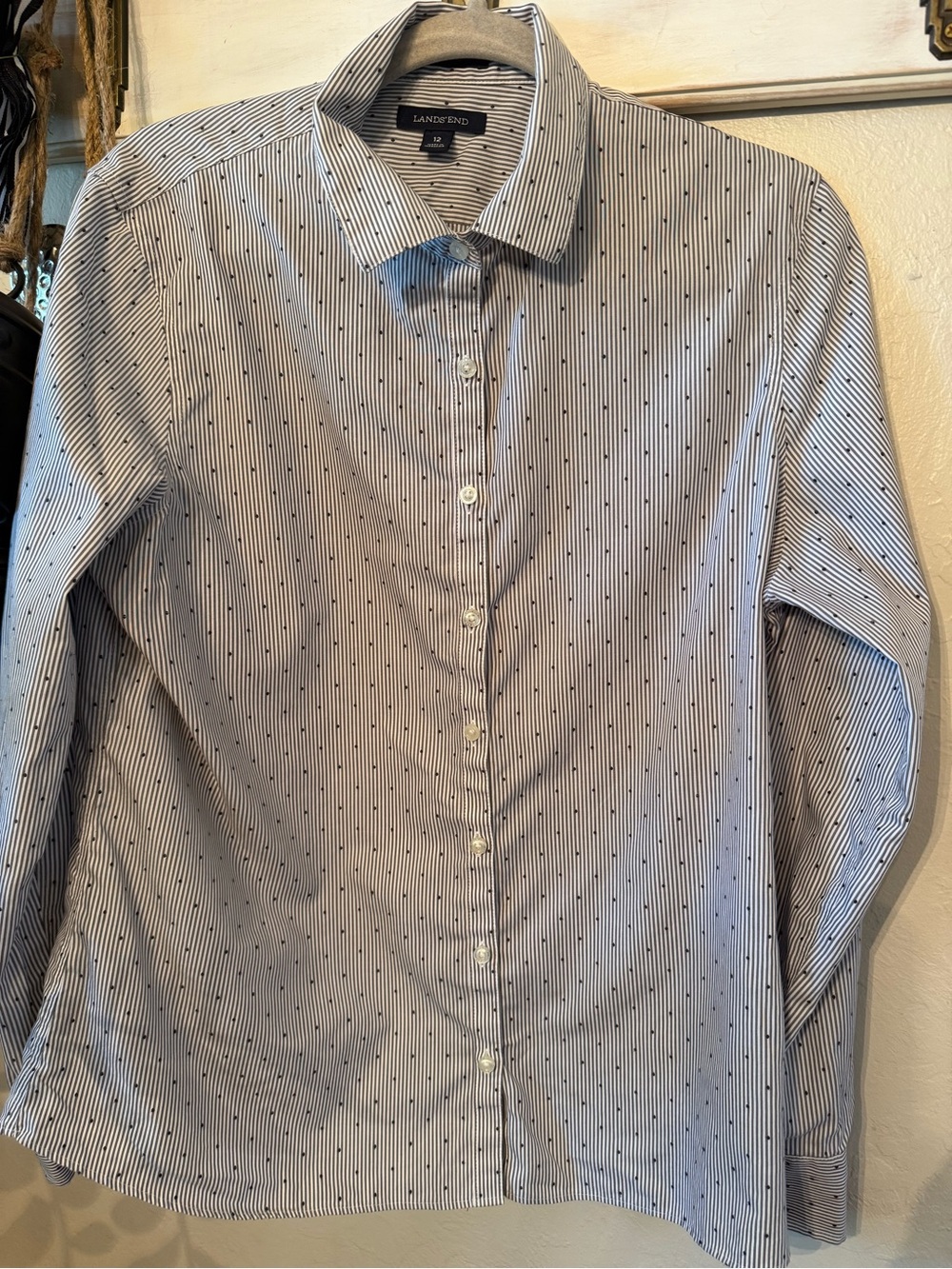 Lands' women’s End Blue Striped Dress Shirt